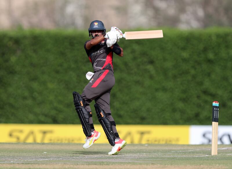 Basil Hameed batting for UAE on his way to 62.