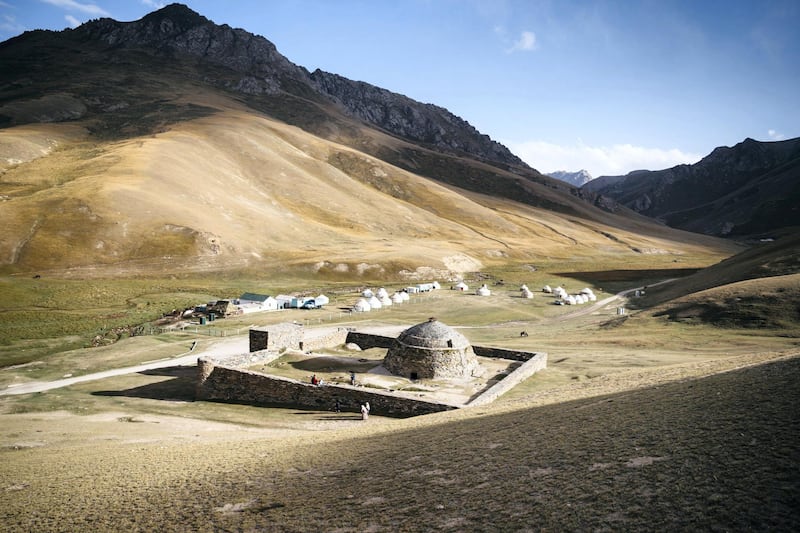 The remains of a remote 15th century caravanserai on the old Silk Road in Kyrgyzstan. Travellers and traders would rest here on route to cities and markets. Photo: Christopher Wilton-Steer and The Aga Khan Development Network