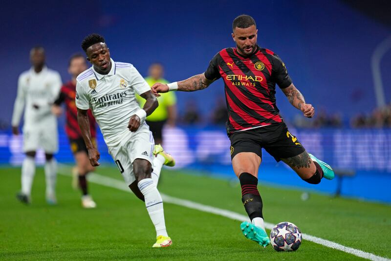 Kyle Walker - 7. Had his hands full against the brilliant Vinicius but embraced the challenge, using his pace and strength against the Brazilian in a fascinating battle. AP 