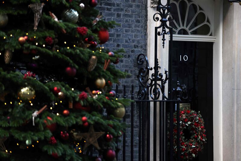 The Downing Street Christmas tree outside No 10 Downing Street, in central London. AFP