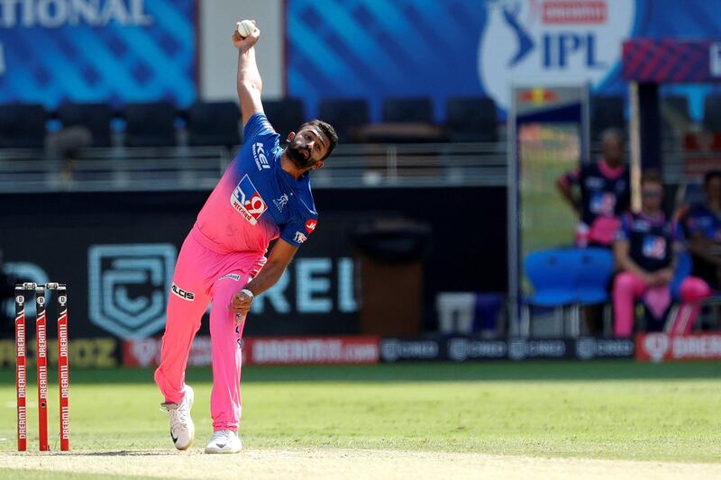 Shreyas Gopal of Rajasthan Royals  bowling during match 26 of season 13 of the Dream 11 Indian Premier League (IPL) between the Sunrisers Hyderabad and the Rajasthan Royals held at the Dubai International Cricket Stadium, Dubai in the United Arab Emirates on the 11th October 2020.  Photo by: Saikat Das  / Sportzpics for BCCI