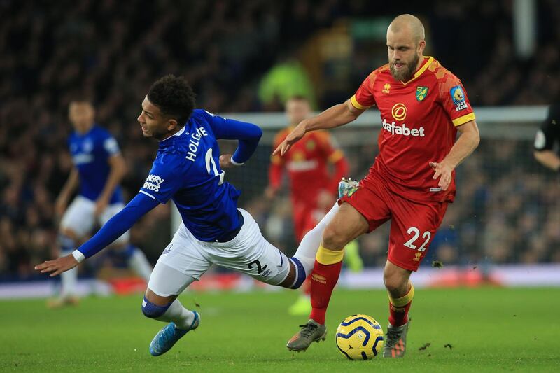 Norwich City, in red, pulled off a rare away win, against Everton. AFP