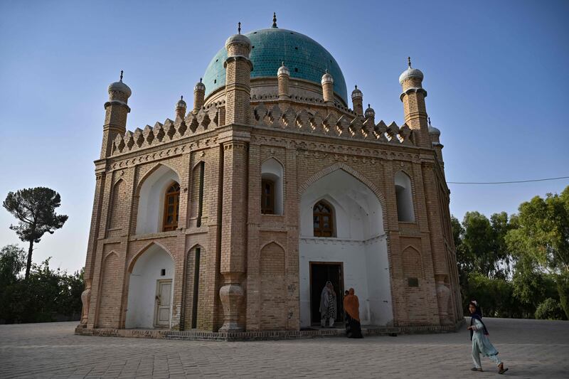 Women leave the tomb of King Mirwais Khan in Kandahar city, Afghanistan. AFP