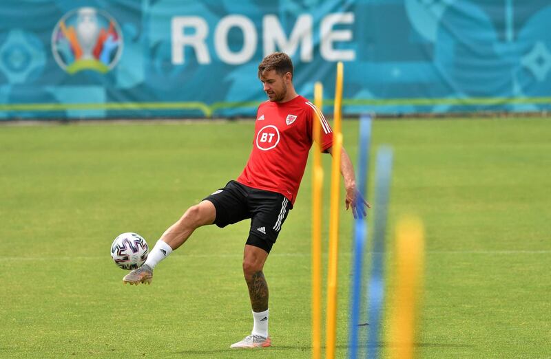 Aaron Ramsey takes part in a Wales training session at the Acqua Acetosa sporting centre in Rome. AFP