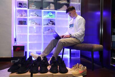 Kevin Ghassemi with his trainers collection at his home in Dubai. Pawan Singh / The National