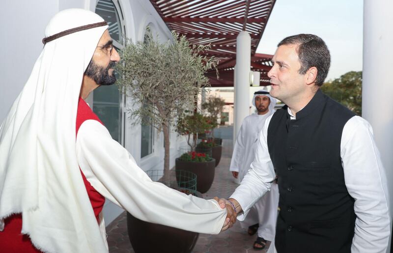 Sheikh Mohammed bin Rashid, Vice President and Ruler of Dubai, meets Rahul Gandhi in Dubai. Wam