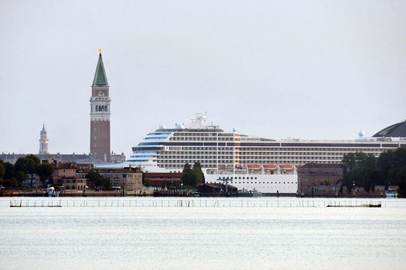 The 'MSC Orchestra' marks the first cruise ship arrival in the city in 17 months. AFP