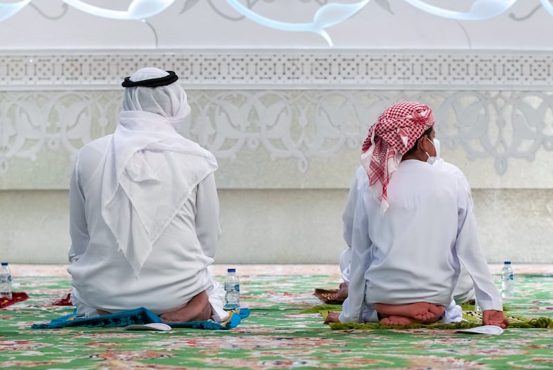 Isha prayer at Sheikh Zayed Grand Mosque.