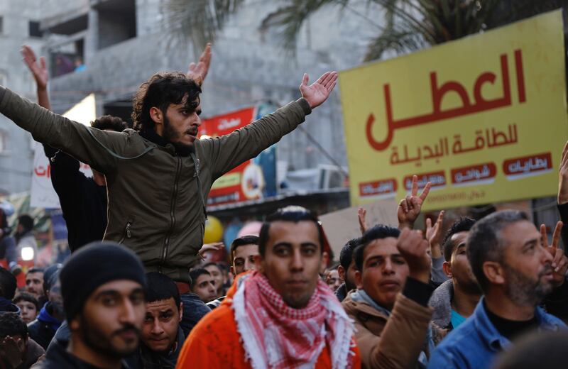 A protest at the Jabalia refugee camp in the northern Gaza Strip. Mohammed Abed / AFP