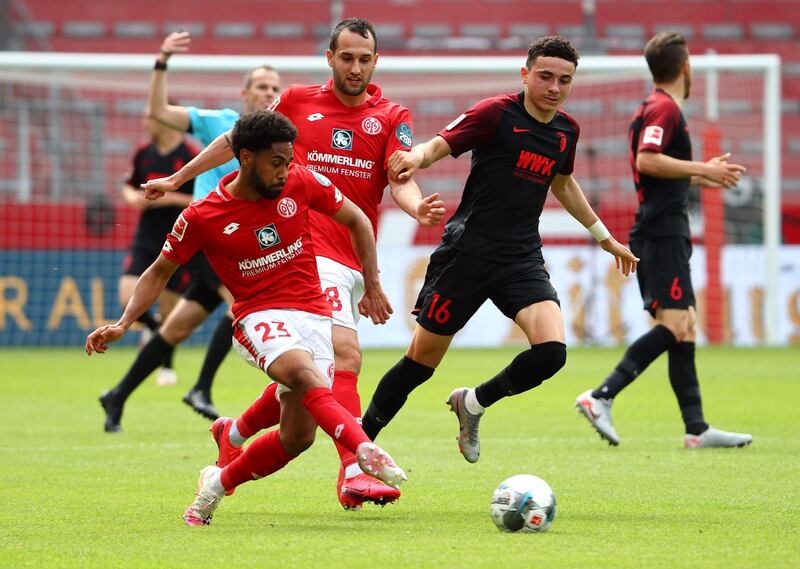 Mainz's Phillipp Mwene in action against Augsburg. EPA