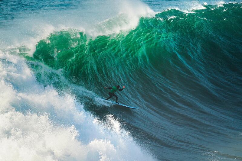 South African surfer Grant Baker in action during the Nazare Challenge 2018/2019 in Nazare, Portugal. EPA