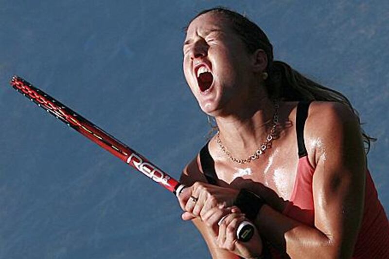 Shahar Peer screams after losing a point against Venus Williams in Dubai yesterday.