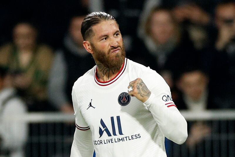 Paris Saint Germain's Sergio Ramos celebrates. EPA