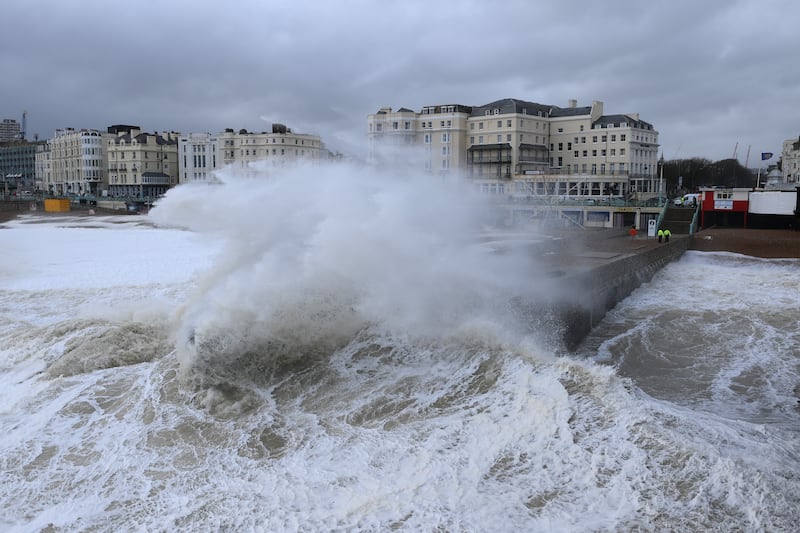 The seafront on April 12 in Brighton, England, as Storm Noa hit. Getty