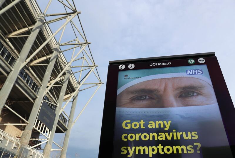 An advertisement is pictured outside of the St. James' Park , amid the coronavirus disease (COVID-19) outbreak, in Newcastle upon Tyne, Britain November 24, 2020. REUTERS/Lee Smith