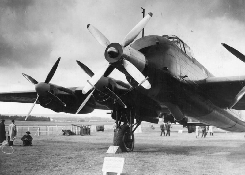 An Avro Lincoln, developed from the Lancaster bomber, on display at the 1948 Farnborough Airshow.
