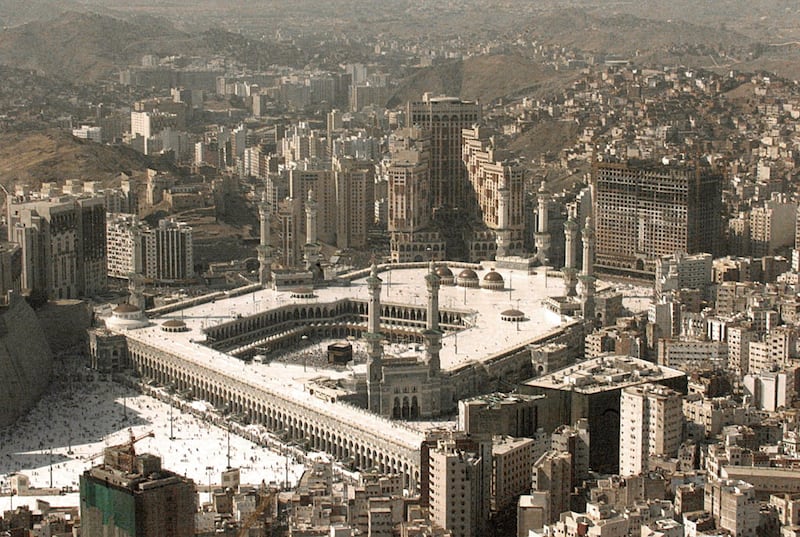 High-rise towers begin to crop up around the Grand Mosque in Makkah by March 2000. AFP
