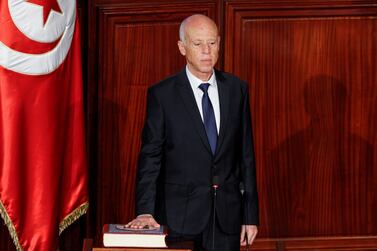 Tunisian President Kais Saied takes the oath of office in Tunis, Tunisia, October 23, 2019. Reuters