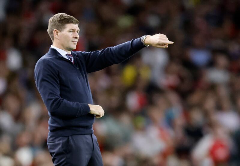 Aston Villa manager Steven Gerrard reacts. EPA