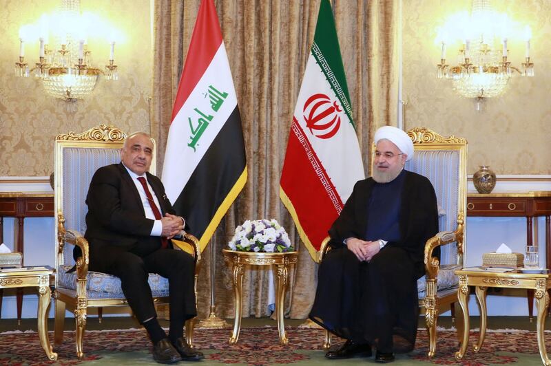 Iranian President Hassan Rouhani meets with Iraqi Prime Minister Adel Abdul Mahdi in Tehran, Iran, July 22, 2019. Official President website/Handout via REUTERS ATTENTION EDITORS - THIS IMAGE WAS PROVIDED BY A THIRD PARTY. NO RESALES. NO ARCHIVES