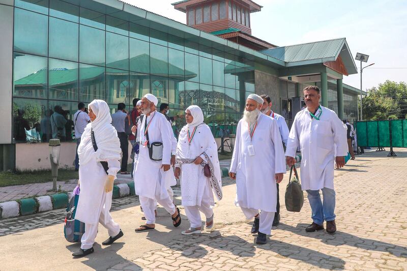 Hajj pilgrims prepare to leave Srinagar in Indian Kashmir for Makkah in Saudi Arabia in June. EPA