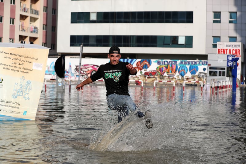 Flooding in the Al Barsha area of Dubai. Chris Whiteoak / The National