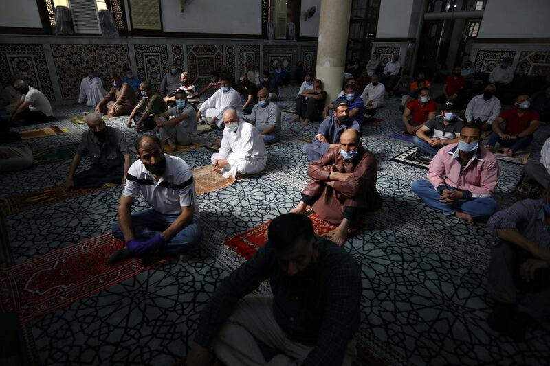 Muslims in Amman, Jordan, take part in Friday prayers at al Husseini mosque after the government allowed worshippers to break a ban. Reuters