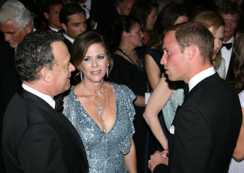 Prince William with actors Tom Hanks and Rita Wilson during Bafta's Brits to Watch event on July 9, 2011. AFP