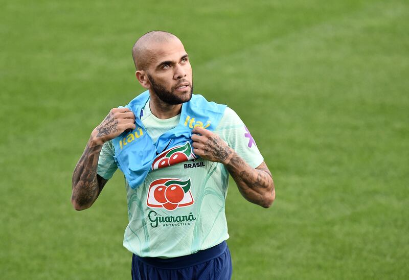 Brazil's veteran full-back Dani Alves during training. Reuters