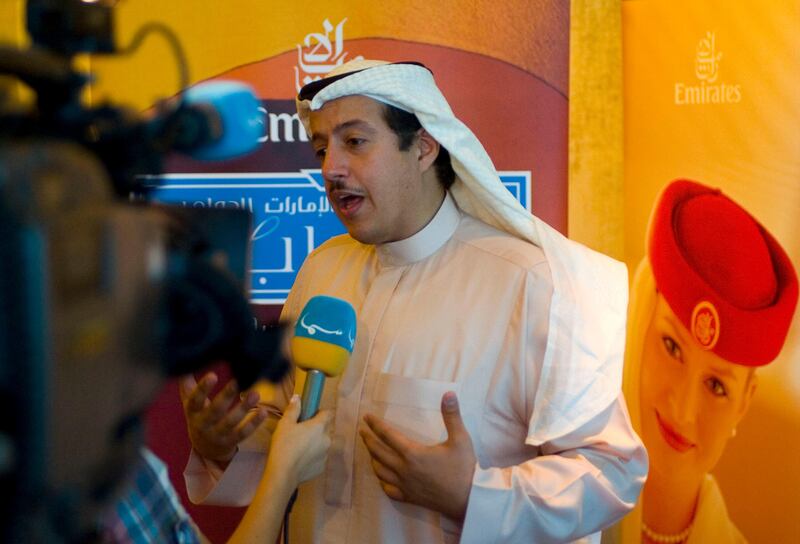 Saudi journalist, Turki Al Dakhil, is interviewed after a Press Conference on Wednesday, November 12, 2008 in Dubai, UAE about the upcoming Emirates Airline International Festival of Literature to be held Feb.26 - Mar. 1, 2009. Photo: Charles Crowell for The National 