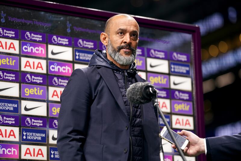 Nuno Espirito Santo during a post-match interview following the defeat to Manchester United. AFP