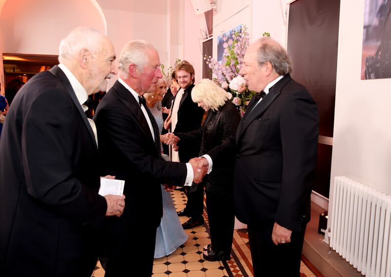 King Charles III, who was then the Prince of Wales, met Hans Zimmer at the world premiere of the James Bond film, No Time to Die, at the Royal Albert Hall on September 28, 2021. Getty Images