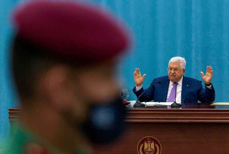Palestinian President Mahmoud Abbas heads the Palestinian leadership meeting at his headquarters, in the West Bank city of Ramallah. AFP
