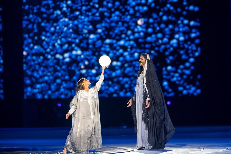 ABU DHABI, UNITED ARAB EMIRATES - December 02, 2019: Performers participate in a show titled ‘Legacy of Our Ancestors’, during the 48th UAE National Day celebrations, at Zayed Sports City.

( Abdullah Al Junaibi for the Ministry of Presidential Affairs )
---