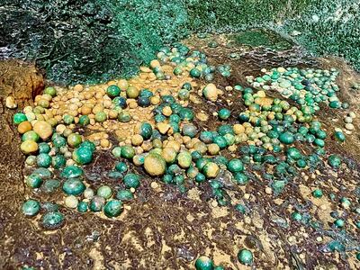 Cave pearls from the so-called Well of Hell in Yemen's Al Mahra governorate. Photo: Omani Cave Exploration Team