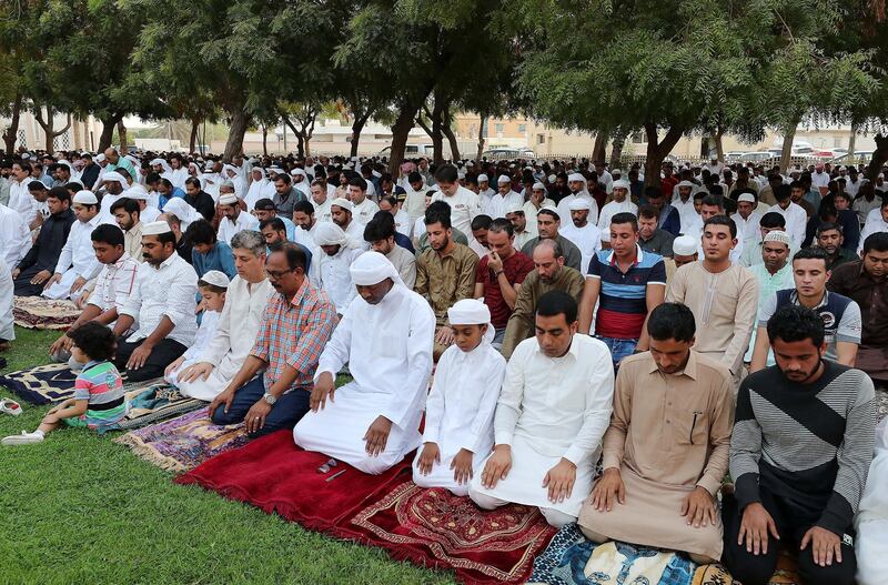 DUBAI, UNITED ARAB EMIRATES, August 21 – 2018 :- People during the Eid Al Adha prayers at the Jumeirah Mosque in Dubai. ( Pawan Singh / The National )  For News. Story by Nawal
