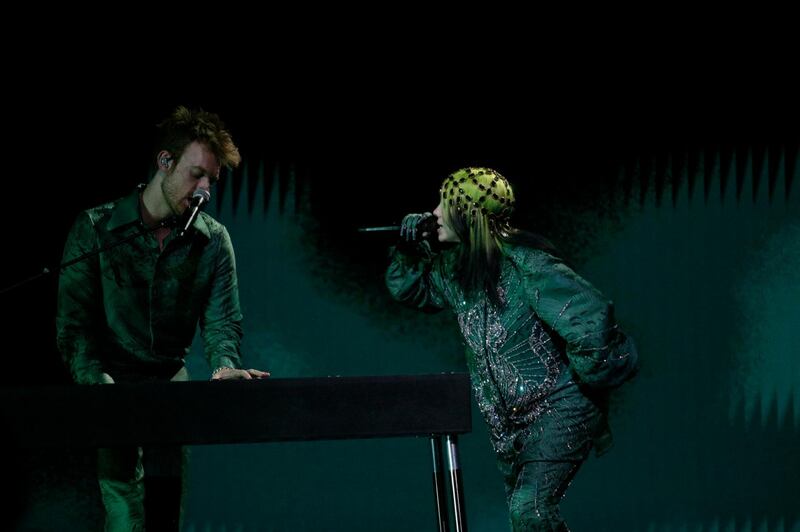 US singer Billie Eilish performs with her brother Finneas during the 63rd annual Grammy Awards, broadcast live from the Staples Center in Los Angeles. AFP