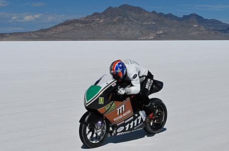 Jeremy Cleland, Mission's official test driver, pictured at the Bonneville Salt Flats. Cleland describes the Mission as 'an incredible ride'.