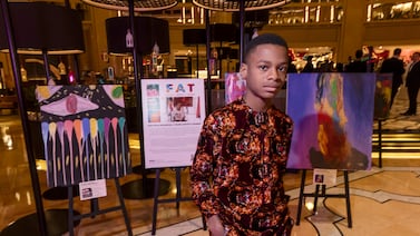 Kanyeyachukwu Tagbo-Okeke is in Dubai, presenting a range of artworks in a solo exhibition titled Spectrum Splendor:A Young Artist's Journey. Antonie Robertson / The National