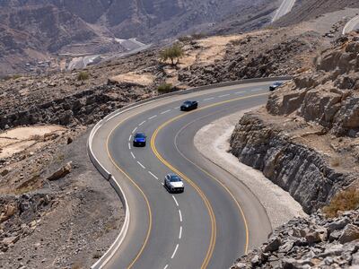 The Maserati convoy wends its way up Jebel Jais. Photo: The Ritz-Carlton