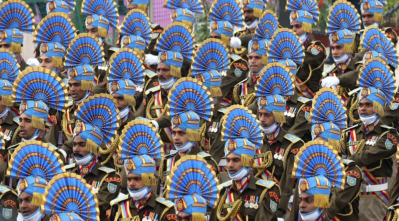 Central Reserve Police Force members on parade in New Delhi. EPA