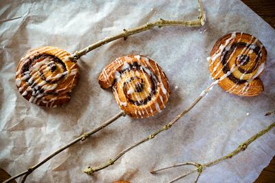 Cinnamon roll skewers can be prepped in advance by pre-slicing the dough into rounds at home. Photo: Scott Price
