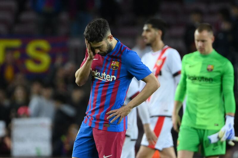 Barcelona defender Jordi Alba looks dejected at the end of the match. AFP
