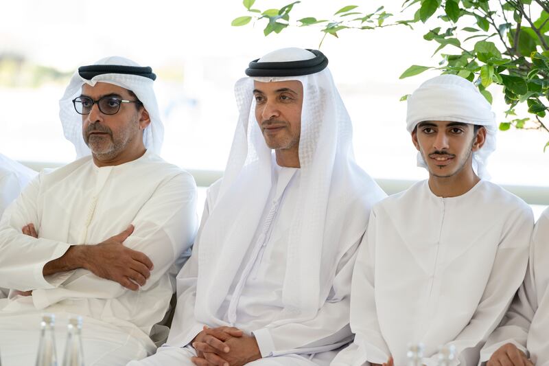 Sheikh Rashid bin Hamdan bin Zayed, Sheikh Hazza bin Zayed, Vice Chairman of the Abu Dhabi Executive Council, and Sheikh Hamed bin Zayed, Managing Director of Abu Dhabi Investment Authority and Abu Dhabi Executive Council Member, attend the meeting