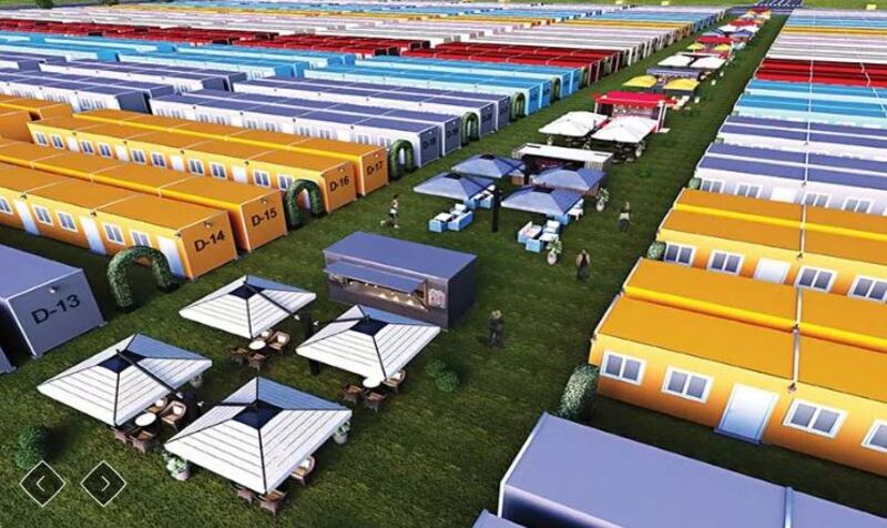 A rendering of the fan camp in Zafaran, which is just outside Lusail, home to the largest of the eight stadia. Prices are cheaper at about $200 per night. Photo: Qatar Accommodation Agency