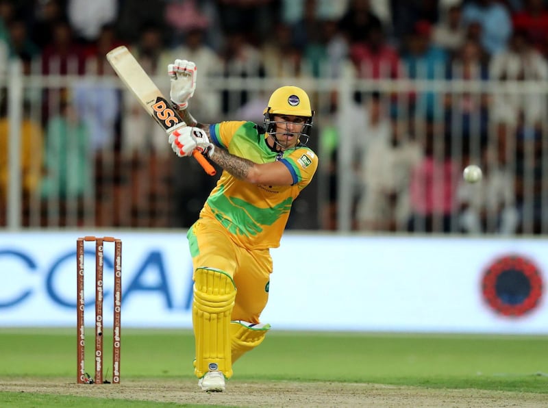 Sharjah, United Arab Emirates - November 21, 2018: Pakktoons' Cameron Delport bats during the game between Pakktoons and Kerala Kings in the T10 league. Wednesday the 21st of November 2018 at Sharjah cricket stadium, Sharjah. Chris Whiteoak / The National