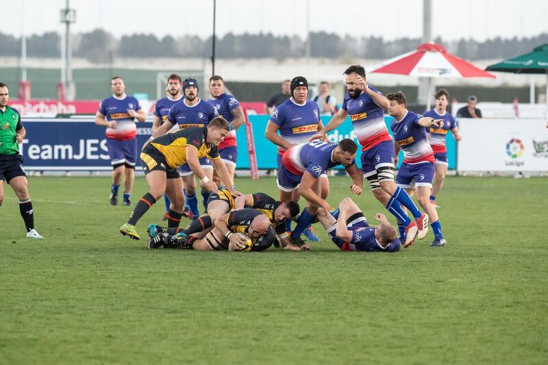 DUBAI, UNITED ARAB EMIRATES. 28 FEBRUARY 2020. Rugby league. West Asia Premiership: Dubai Hurricanes v Jebel Ali Dragons at the Sevens Rugby grpund. (Photo: Antonie Robertson/The National) Journalist: Paul Radley. Section: Sport. 
