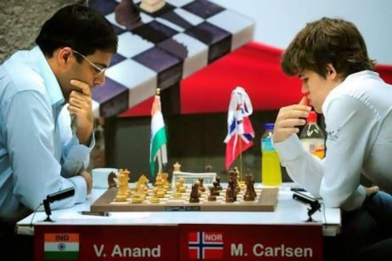 Norwegian chess player Magnus Carlsen plays against India's Viswanathan Anand during the Bilbao Final Masters 2010 in the northern Spanish Basque city of Bilbao.