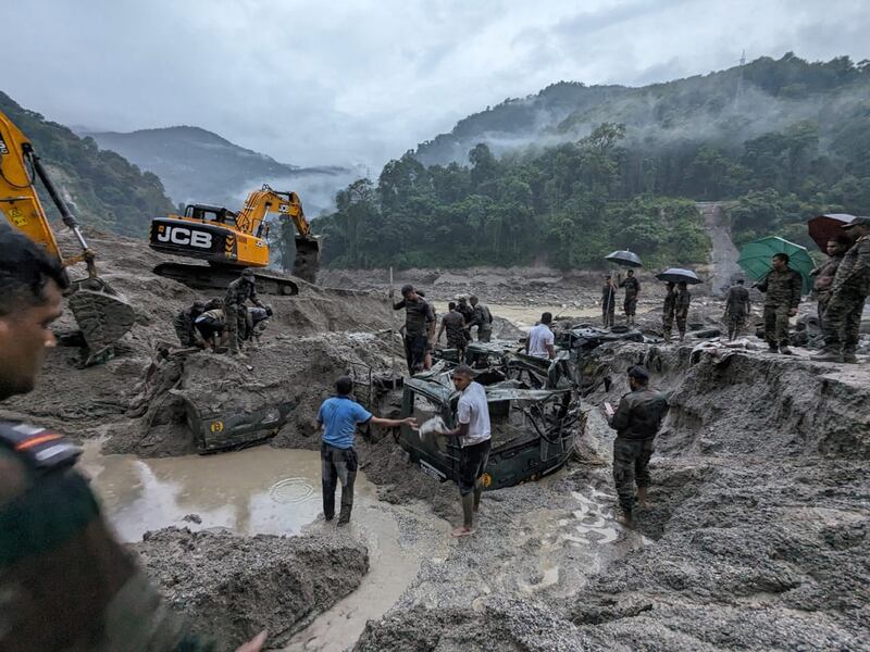 Members of the Indian Army during the rescue operation in Sikkim, Gangtok district, India. EPA