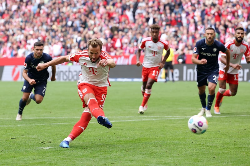 Harry Kane scores Bayern's fifth from the penalty spot. Getty